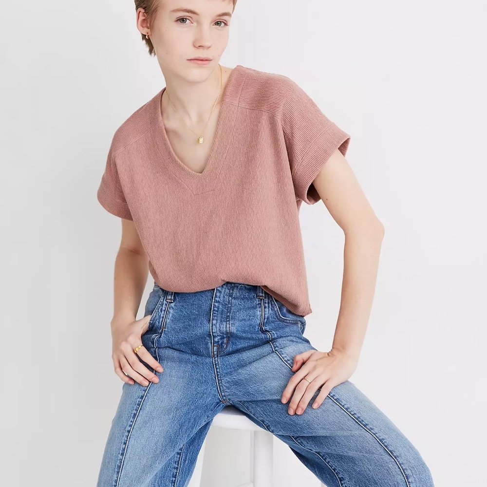 NWT! Madewell Ottoman Jacquard V-Neck Boxy Top